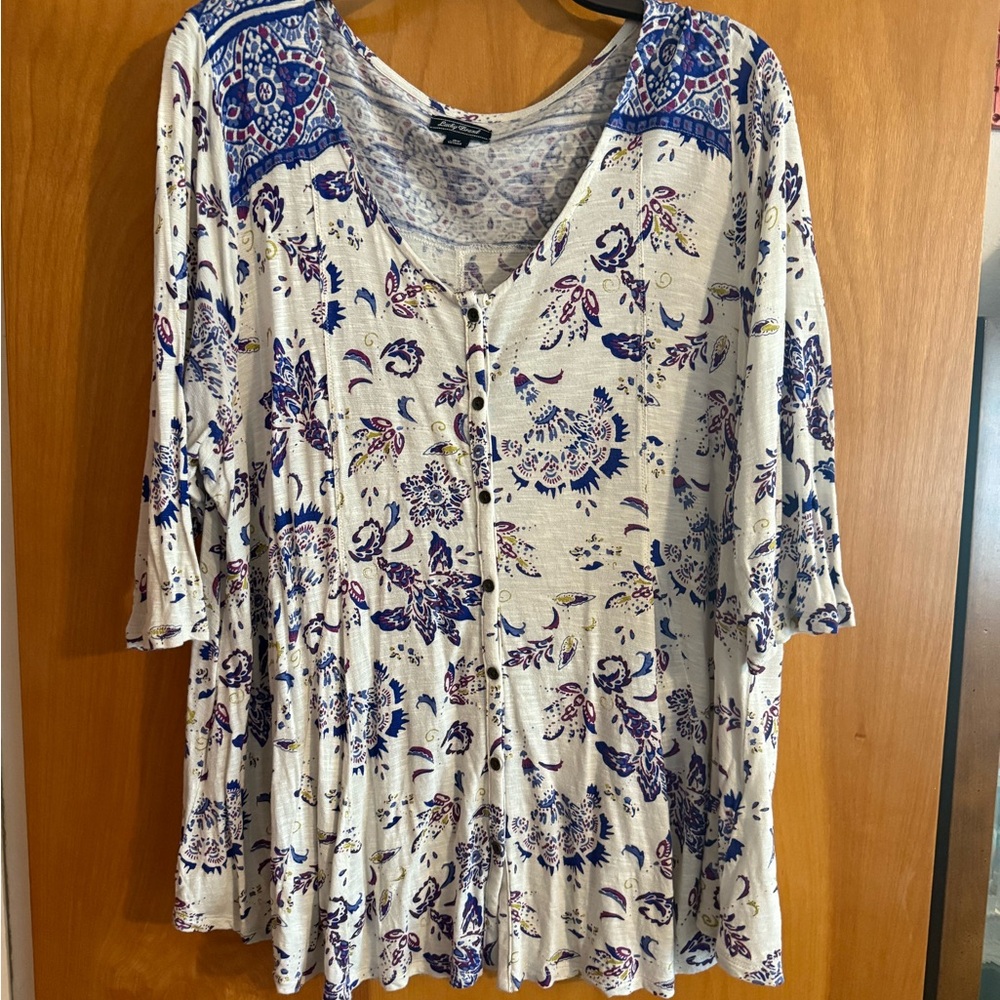 Lucky Brand Floral Button-Up Blouse - Cream and Purple
